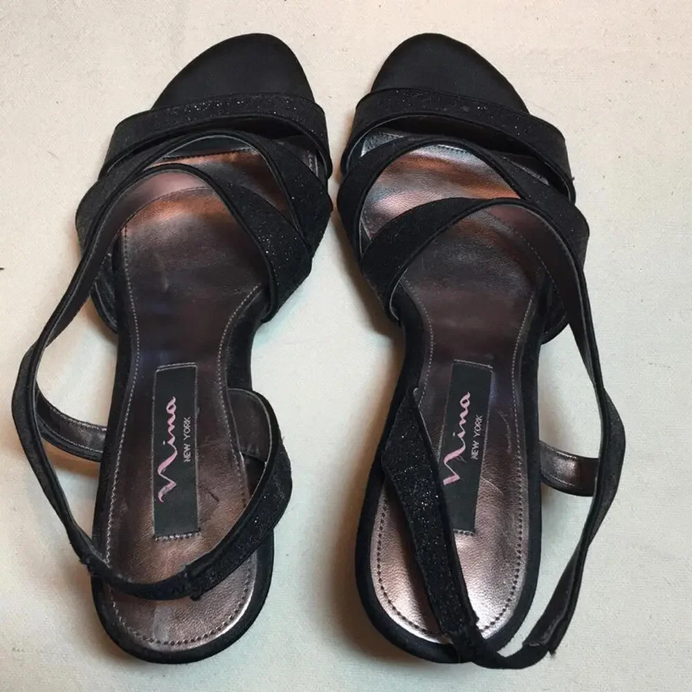 Nina New York black glitter strappy heels sz 7.5 shoes